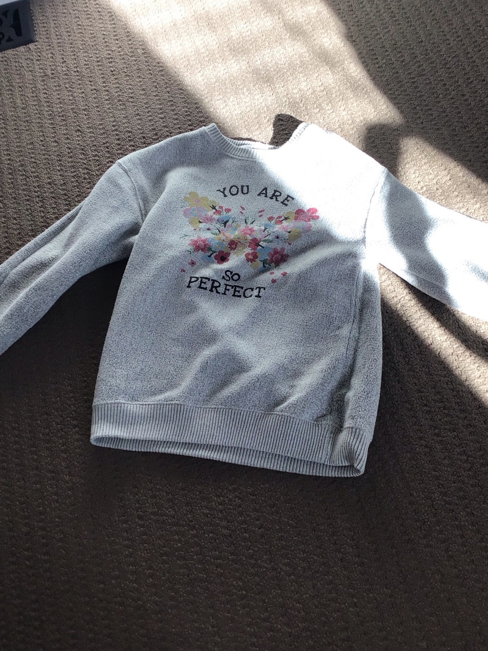 Light Gray Floral Graphic Crewneck Sweater - You Are So Perfect
